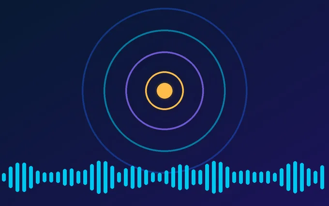Concentric focus rings above a sound wave, illustrating a short pre-work listening routine